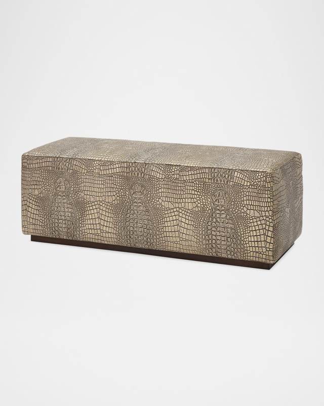 Kelsi Croc-Embossed Leather Bench, 48"
